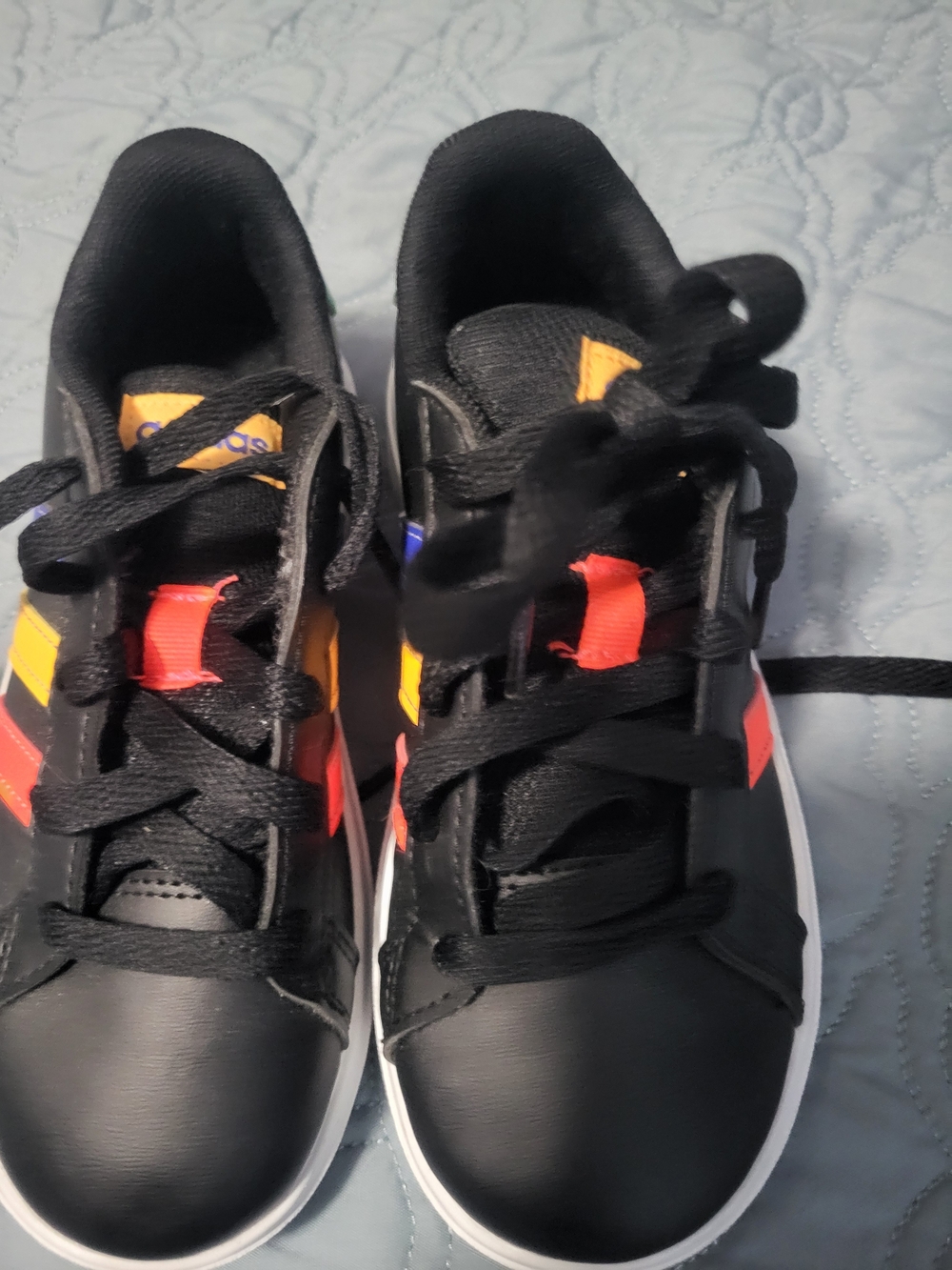 adidas Kids Black Sneakers with Red & Yellow Stripes